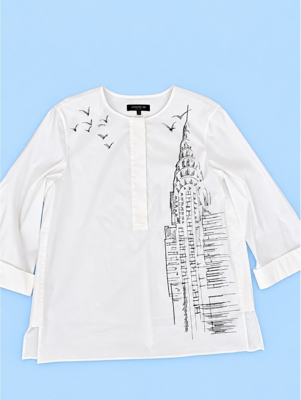 Lafayette 148 New York White Embroidered Chrysler Building Tunic Top Woman's Md - Picture 2 of 9